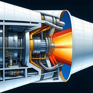 A Large Engine Is Shown In A Detailed Drawing, With The Engine's Components Labeled