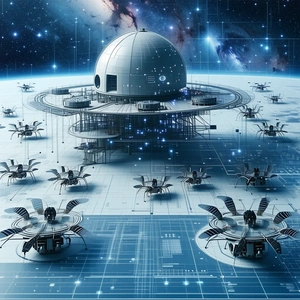 In The Image, There Is A Large, Futuristic Space Station With A Dome-shaped Structure At Its Center
