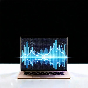 Tech Tilt-shift Photography: Laptop With Data Visualization With Laptop Computer