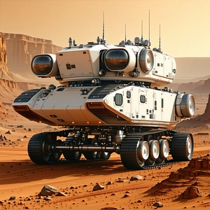 A Futuristic Vehicle Is Driving Across A Desert Landscape