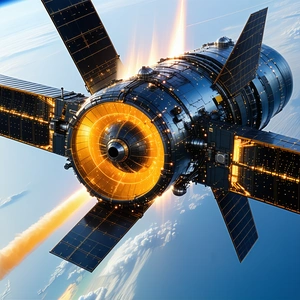 A Space Shuttle Is Shown In A Close-up View, With Its Engine On