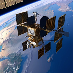 A Space Station With A Large Satellite Dish On Top Of It
