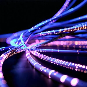Close-up Of Fiber Optic Cables With Close-up Blue
