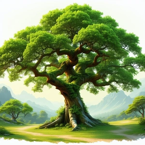 Nature Diagram Style: Ancient Tree In Natural Setting With Large, Tree