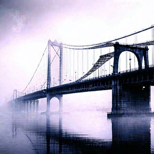 Urban Etching: Iconic bridge with morning (mist:1.39)