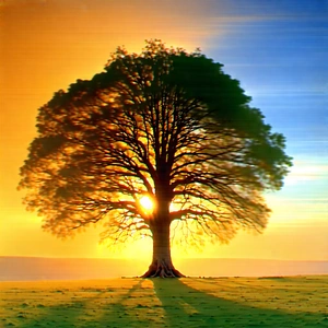 Nature Lithograph: (ancient:1.14) Tree In Autumn Colors With Large Tree