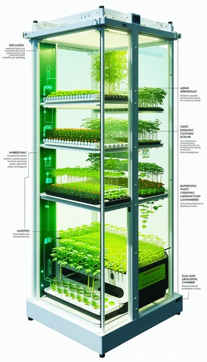 A Large Display Case Is Filled With Various Plants, Including A Large Number Of Potted Plants