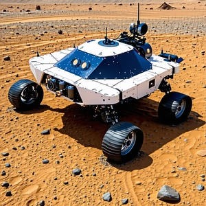 A White And Black Vehicle Is Parked On A Dirt Road