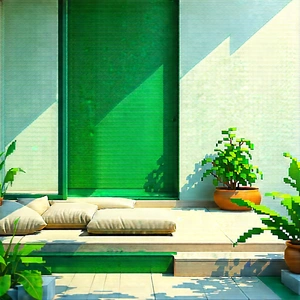 Lifestyle Pastel Drawing: Balcony Garden With Comfortable Textiles With Image, There