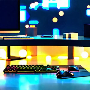 Futuristic Digital Workspace With Computer Desk