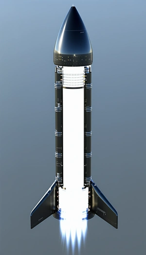 A Large Rocket Is Shown In A Blue Background