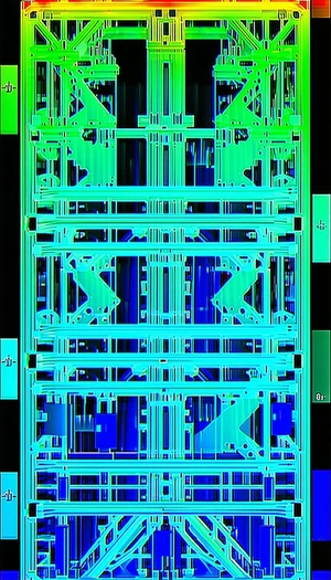A Blue And Green Image Of A Metal Structure Is Displayed On A Screen