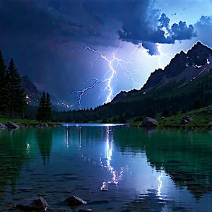 Nature 3d Render: Lightning Over Alpine Lake With Captures Beautiful
