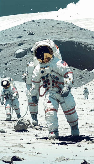 In The Image, There Are Three Astronauts Walking On The Moon