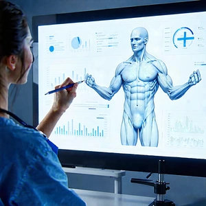 Business Cinema 4D: Healthcare professional using (digital:1.4) whiteboard