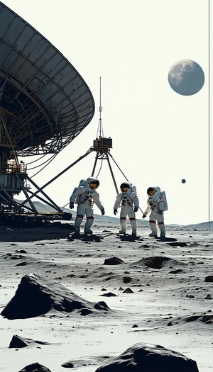 In The Image, There Are Three Astronauts Standing On The Moon, Wearing Their Space Suits