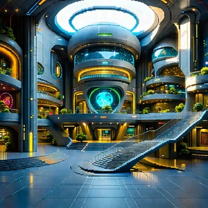 Futuristic Innovation Hub With Futuristic City