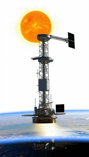 A Large Tower With A Satellite Dish On Top Is Shown In The Image