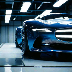 Tech Lithograph: Automotive Technology In Tech Office With Blue Sports