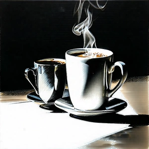 Lifestyle Charcoal Drawing: Coffee With Friends With Colleagues With Table Cups