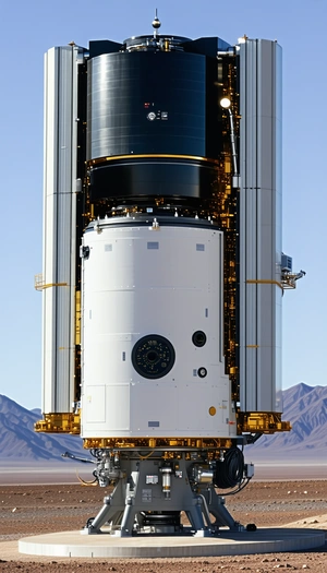 A Large White Satellite Dish Mounted On A Tall Tower