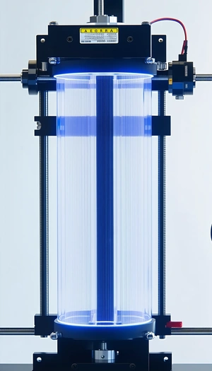 A Large Blue Machine With A Blue Tube Running Through It