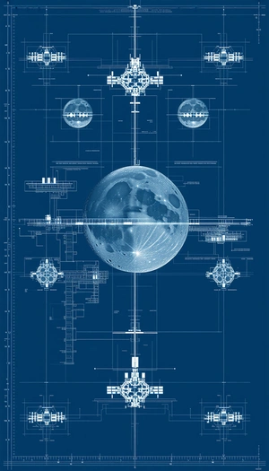 A Blue And White Drawing Of A Moon Is Shown