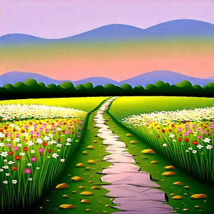 Nature Digital Art: Path through flowering meadow