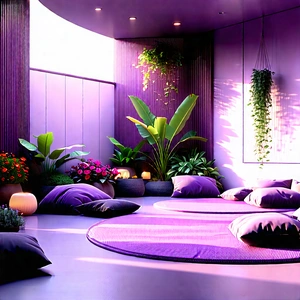 Lifestyle Blender Artwork: Balcony Garden With Comfortable Textiles With Large, Purple