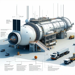 The Image Is A Detailed Illustration Of A Large Industrial Facility, Likely A Factory Or A Refinery