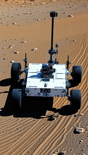 A White Robotic Vehicle With A Large Camera Mounted On Top Of It