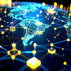 Blockchain Network Visualization With Blue Yellow