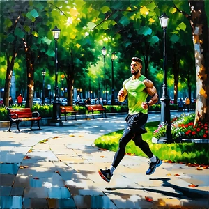 Urban Oil Painting: Urban fitness in the park scene