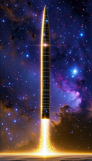 A Tall Tower With A Yellow Light At The Top, Towering Over A Beautiful Starry Sky