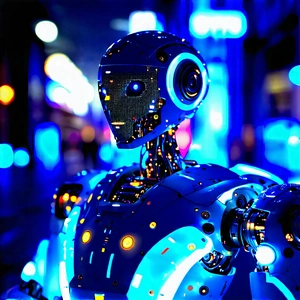 Tech Long Exposure Photography: Robot with blue light glow