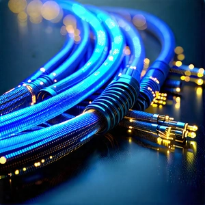 Close-up Of Fiber Optic Cables With Close-up Blue