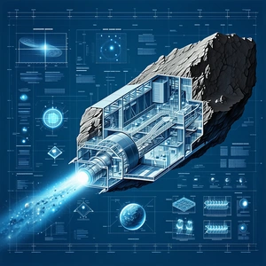 A Futuristic Spacecraft Is Shown In A Blue And White Drawing