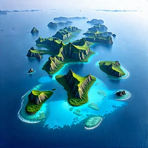 Nature Digital Art: Aerial View Of Coastal Islands With Blue Green