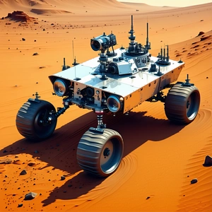 A Futuristic Vehicle Is Driving Across A Desert Landscape