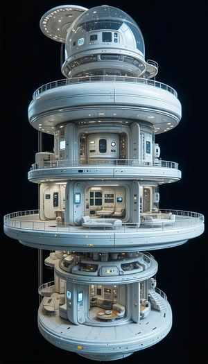 A Futuristic Space Station Is Shown In A Three-dimensional View