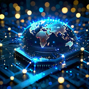 Blockchain Network Visualization With Blue Globe