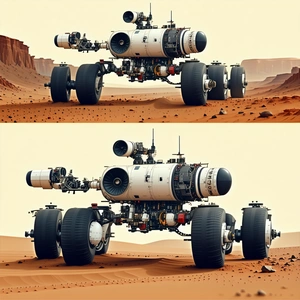 A Large, Futuristic Vehicle Is Driving Across A Desert Landscape