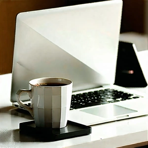 Business Low Poly: Workplace With Laptop And Coffee On Desk With Laptop Computer