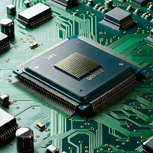 Tech Acrylic Painting: Close-up of microprocessor