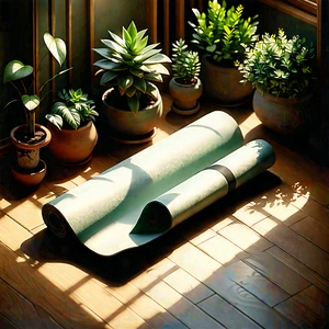 Lifestyle Isometric Design: Wellness Scene With Yoga Mat And Plants With Image, There