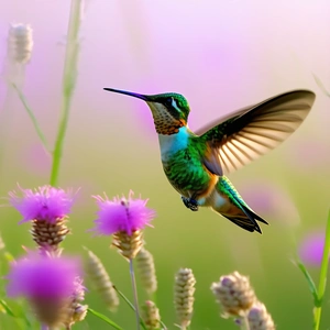 Nature Cinema 4d: Hummingbird In Prairie Grassland With Green Blue