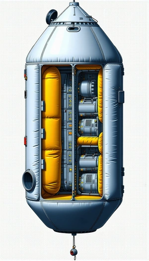 A Large, Inflatable, Yellow And Blue Container Is Shown In A Drawing