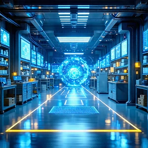 Tech 3d Render: Entertainment Technology In Manufacturing Facility With Image, There
