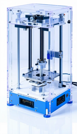 A Blue And White Machine Is Sitting On A White Table