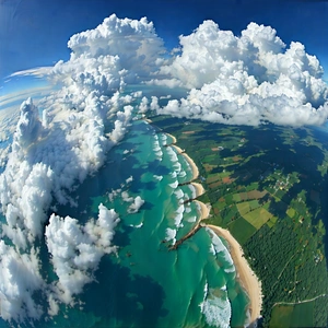 Nature Aerial Photography: Dramatic clouds over coastline